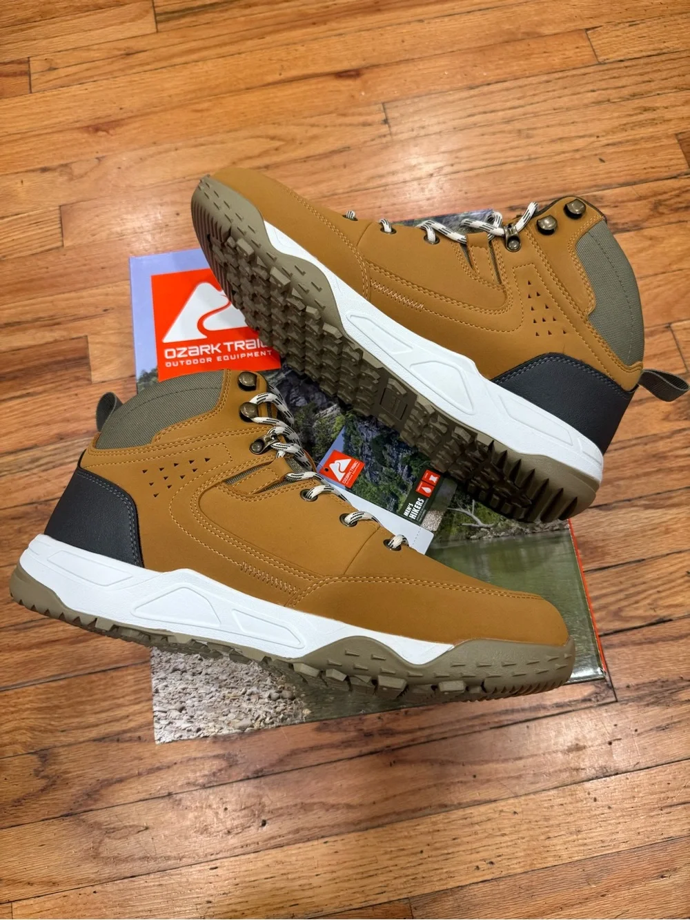 Ozark Trail Men's Tan and Olive Lace-Up Hiking Boots